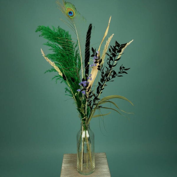 Droogboeket Groene Pampas met Vaas Dutz