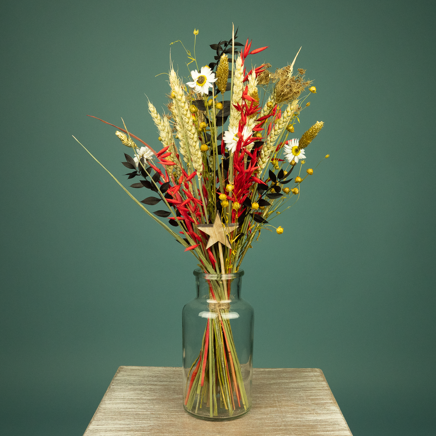 Droogboeket Rood-Zwart met Vaas