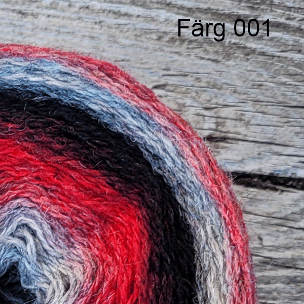 001 - Ullgarn 8/2, röda, grå och svarta toner