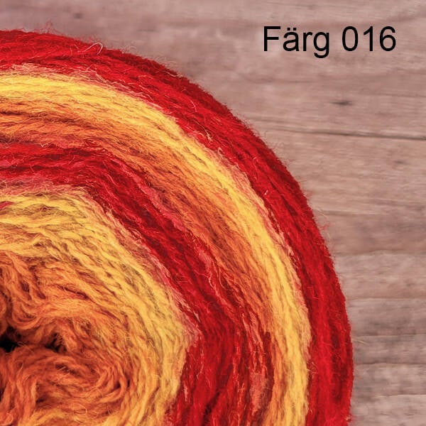 016 - Ullgarn 8/2, gula, orange och röda färgtoner
