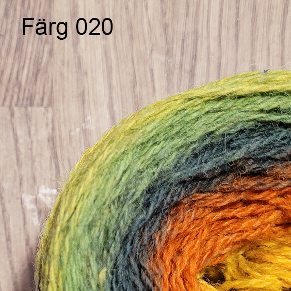 020 - Ullgarn 8/2, gröna, bruna och orangea toner