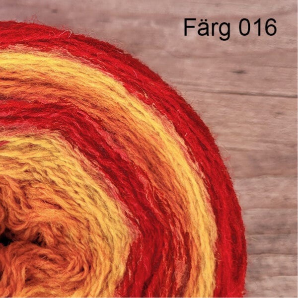 016 - Ullgarn 8/2, gula, orange och röda färgtoner