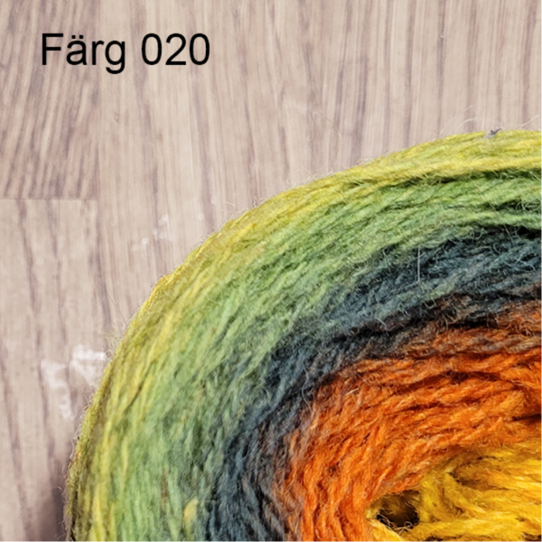 020 - Ullgarn 8/2, gröna, bruna och orangea toner