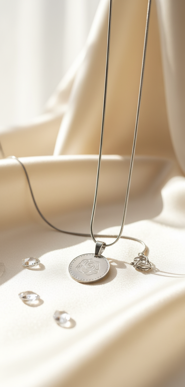 Birthflower ketting zilverkleur June/Roos