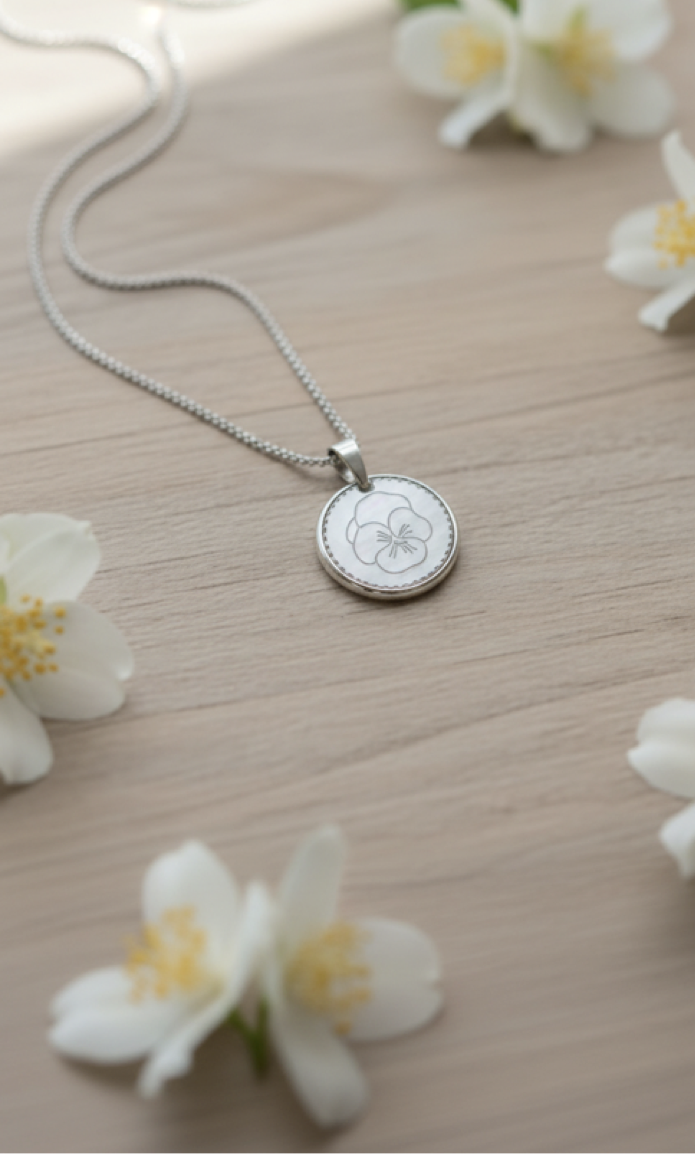 Birthflower ketting zilverkleur February/ Viooltje