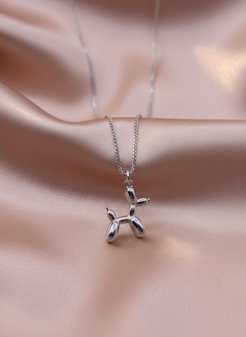 Ketting Sparkle zilverkleur 'Balloon dog'