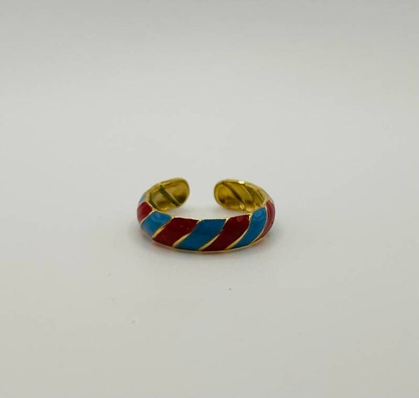 Ring stainless steel ‘Colours’ Red & Blue’