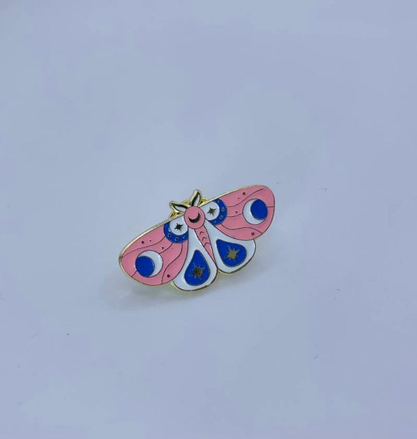 Pin Nachtvlinder Roze/blauw