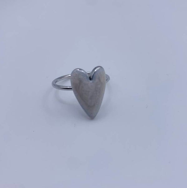Ring stainless steel zilverkleur 'Heart Grey'