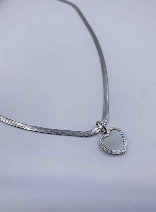 Ketting stainless steel zilverkleur snake 'Heart'