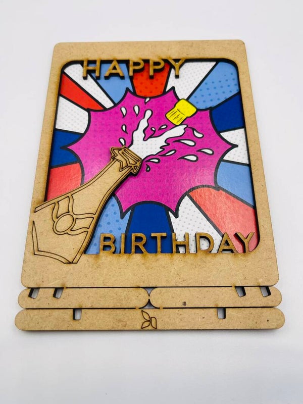 Wenskaart hout Komoni Amsterdam 'Happy Birthday'