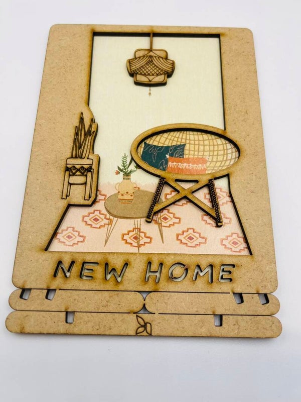 Wenskaart hout Komoni Amsterdam 'Nieuwe woning'