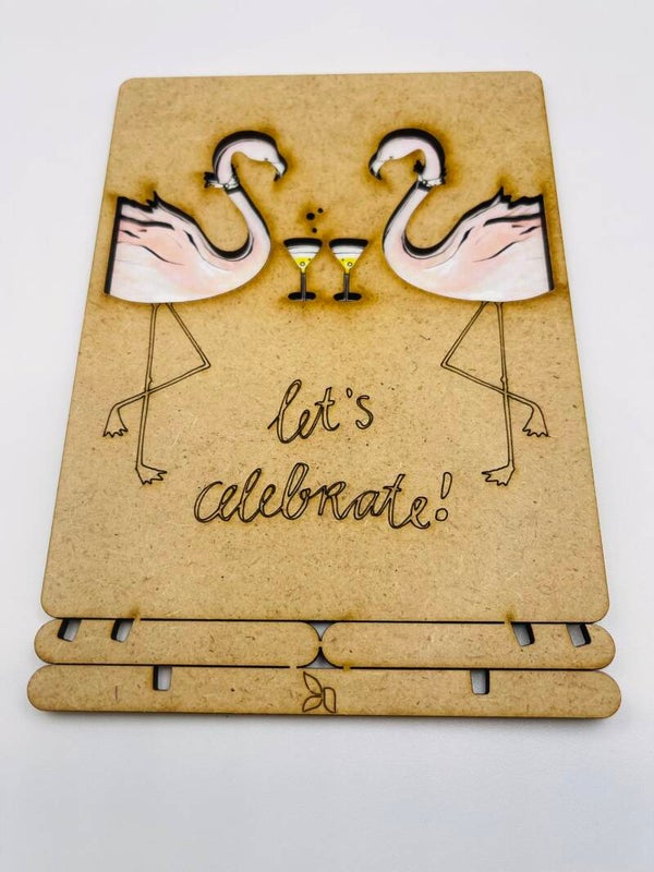 Wenskaart hout Komoni Amsterdam 'Let's Celebrate'