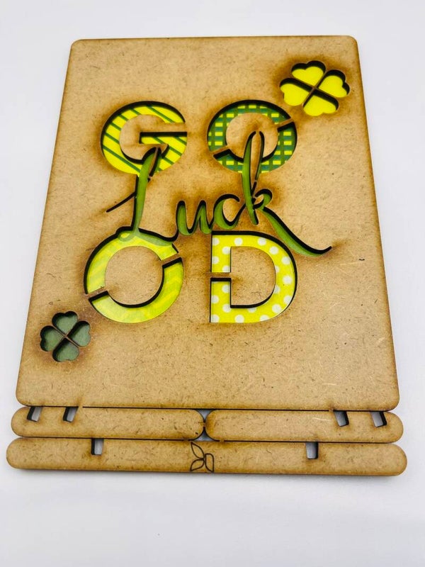 Wenskaart hout Komoni Amsterdam 'Good Luck'