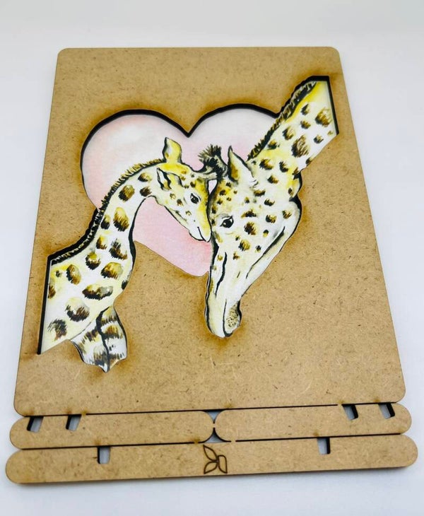 Wenskaart hout 'Giraffen hart'