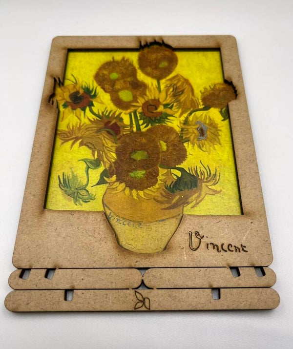 Wenskaart Hout 'Van Gogh, Zonnebloemen'