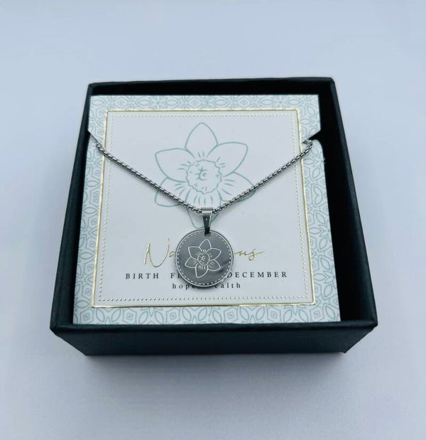 Birthflower ketting zilverkleur december/Narcissus