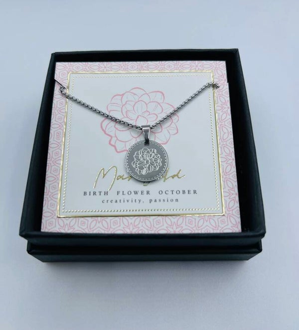 Birthflower ketting zilverkleur October/Goudsbloem