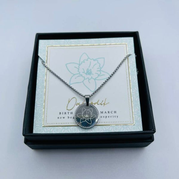 Birthflower ketting zilverkleur March/Narcis (Daffodil)