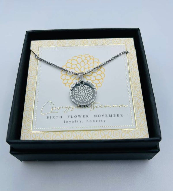 Birthflower ketting zilverkleur November/Chrysant