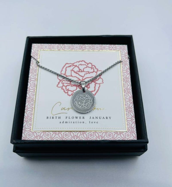 Birthflower ketting zilverkleur January/Anjer