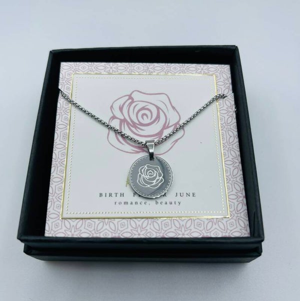 Birthflower ketting zilverkleur June/Roos