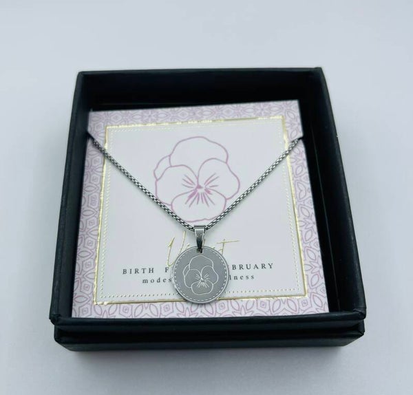 Birthflower ketting zilverkleur February/ Viooltje