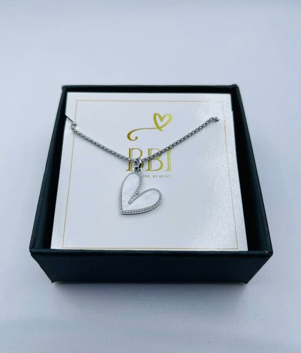 Ketting Sparkle zilverkleur 'Heart White'