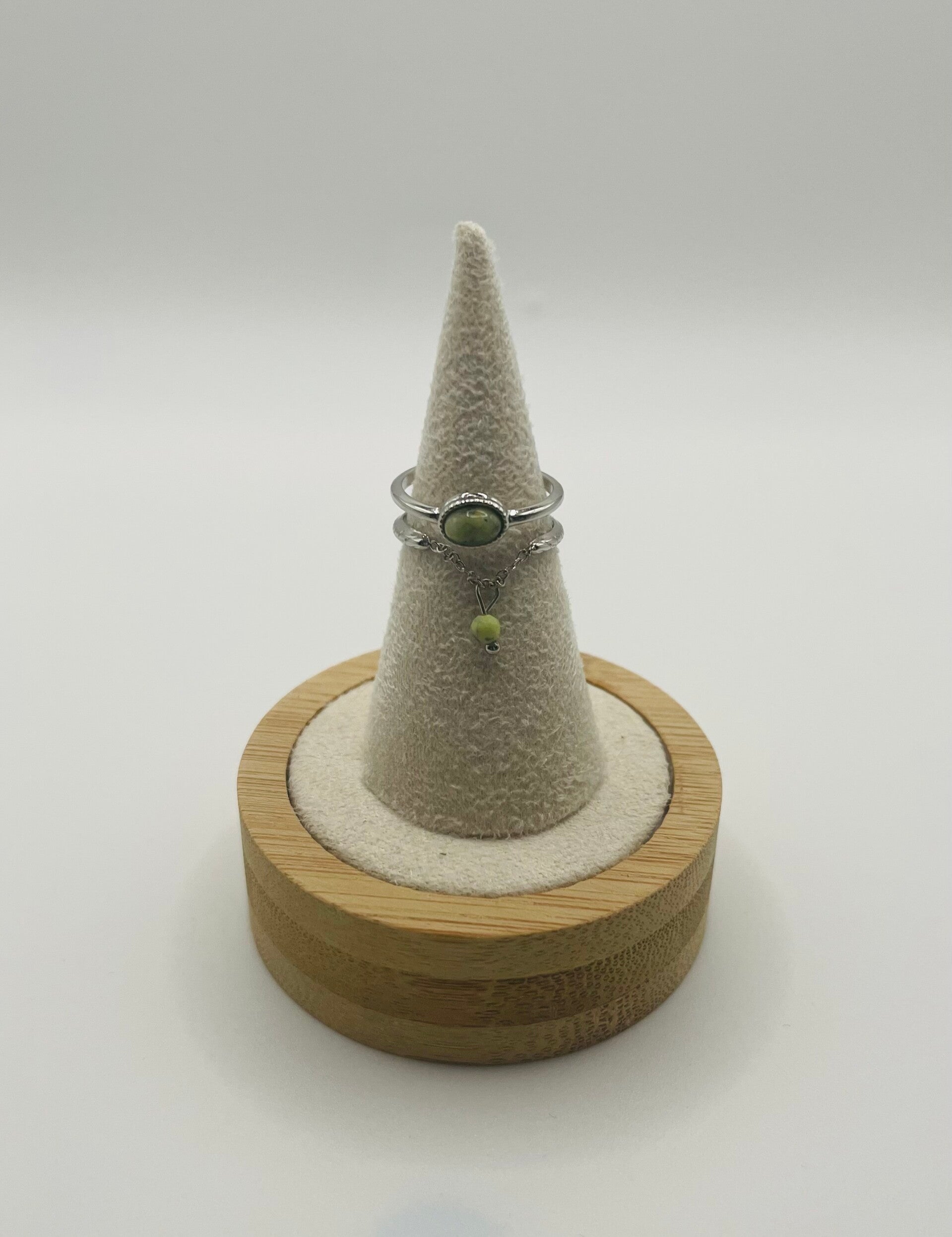 Ring stainless steel zilverkleur ‘Swirl Green’