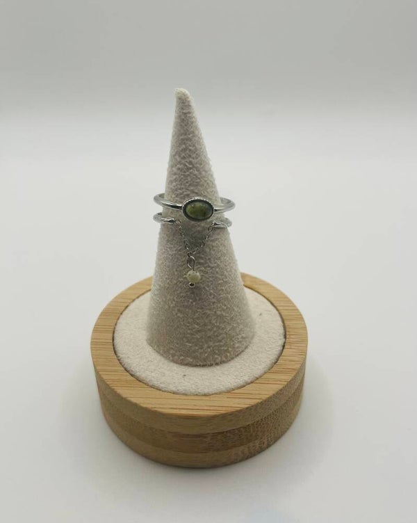 Ring stainless steel zilverkleur ‘Swirl Green/Grey’