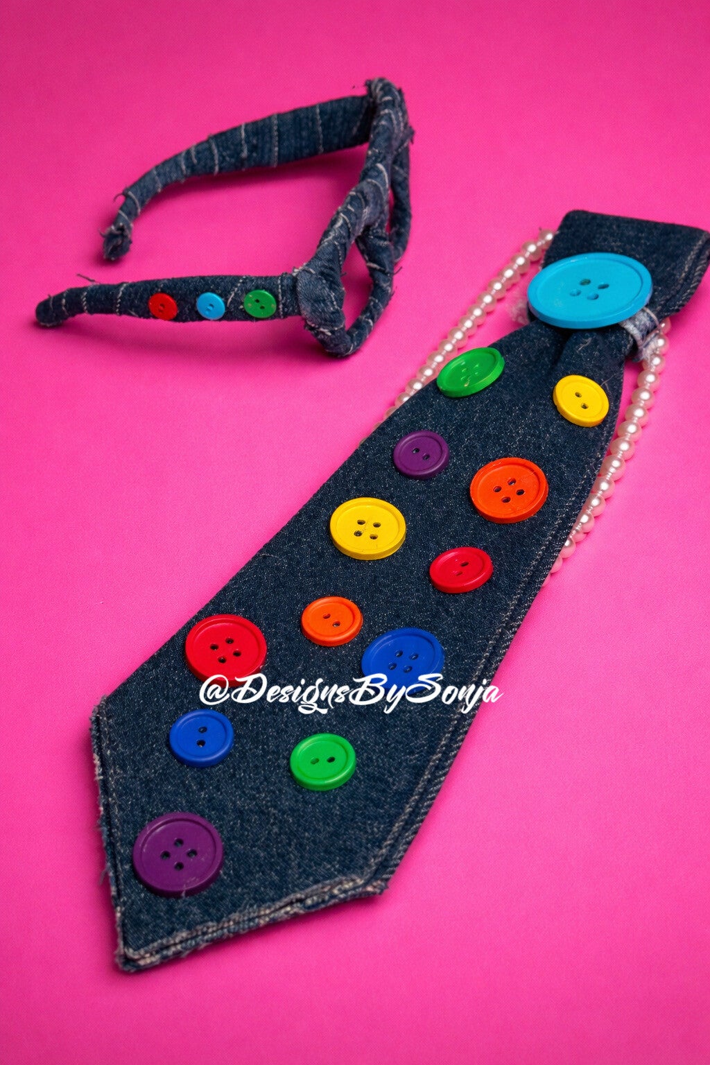 Handmade Denim Button Tie with matching frames