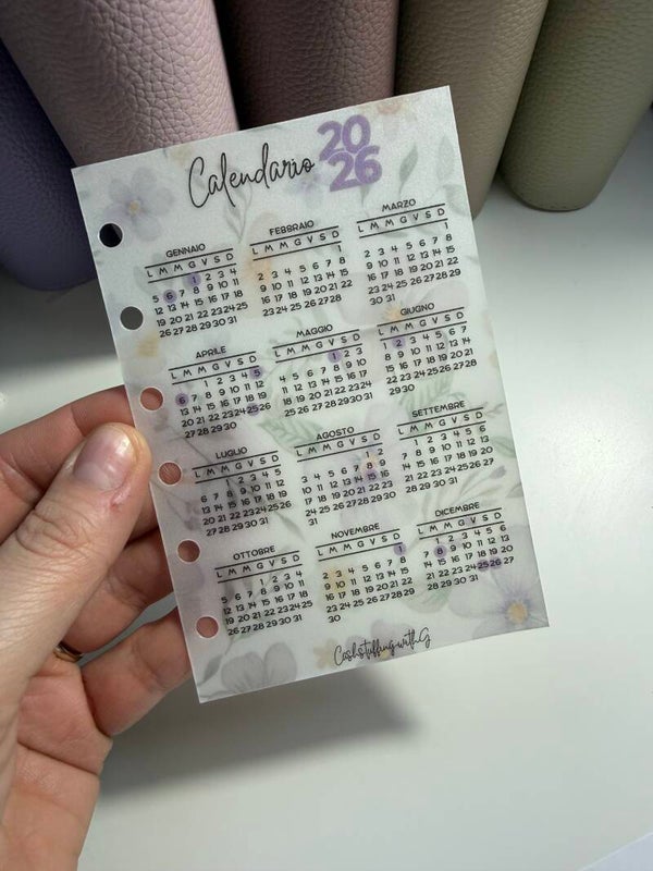 Calendario semitrasparente 2026