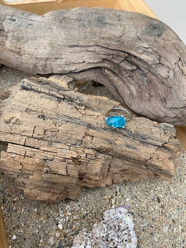 Zilveren ring met aqua zeeglas (47)