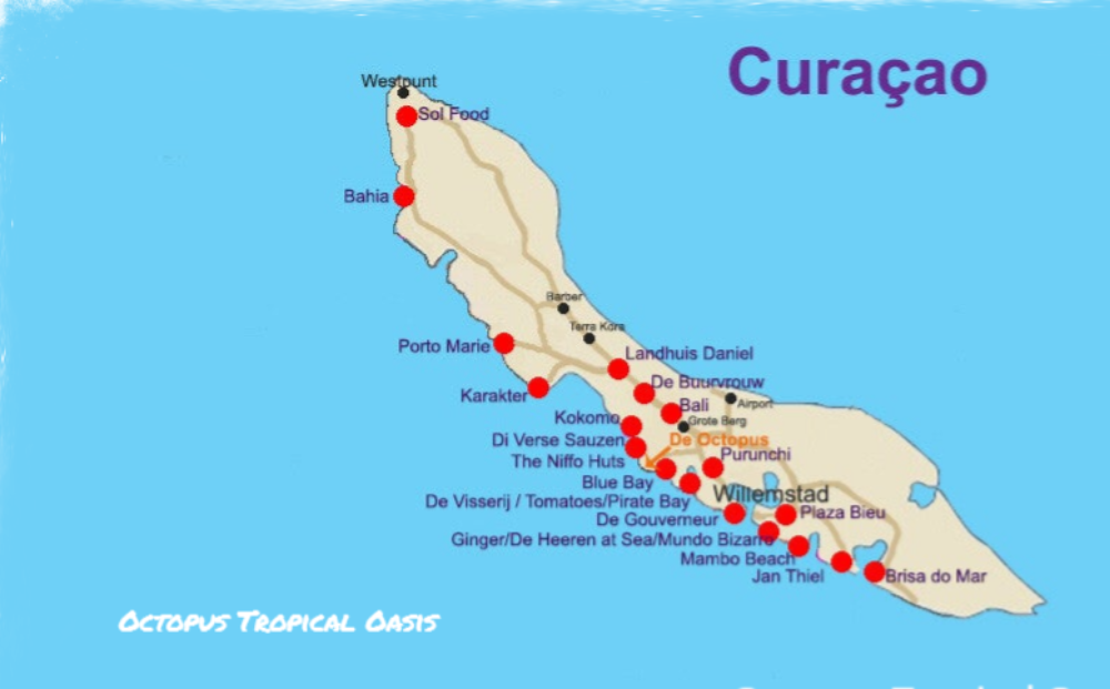 Best Restaurants in Curaçao  Octopus Tropical Oasis map