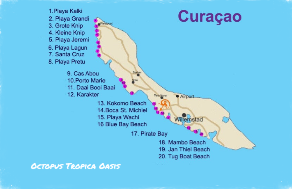 These are the 20 most popular beaches Best Beaches in Curaçao map 