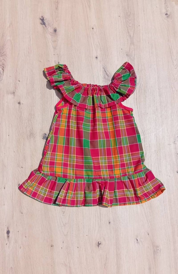 Robe bardot madras rouge