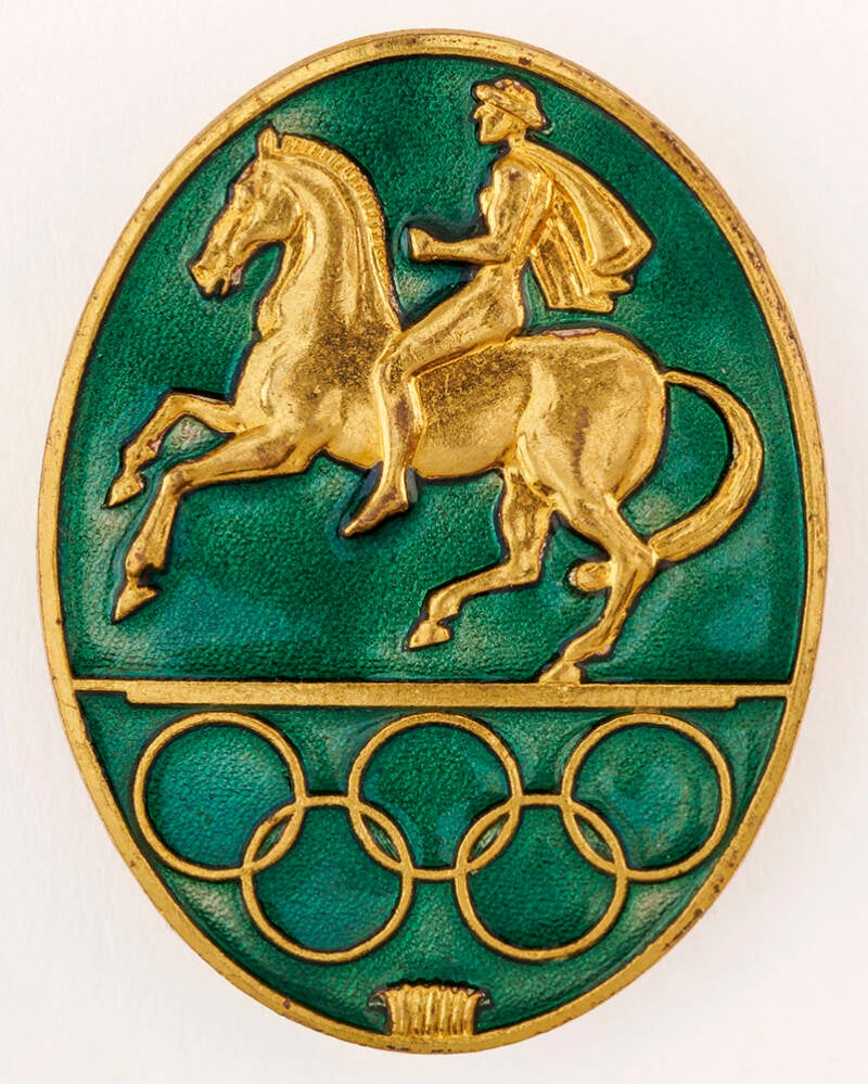 old-plated official’s badge issued for the equestrian events of the 1956 Summer Olympics, held in Stockholm
