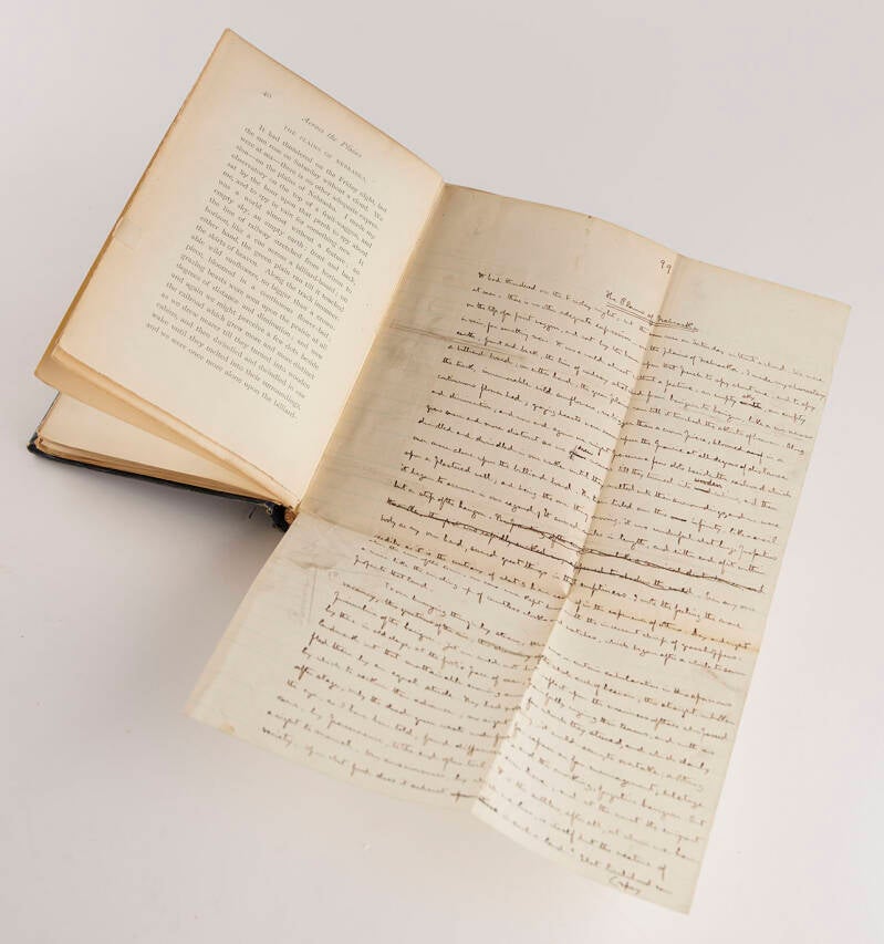 Unsigned handwritten manuscript by Robert Louis Stevenson, headed "The Plains of Nebraska"