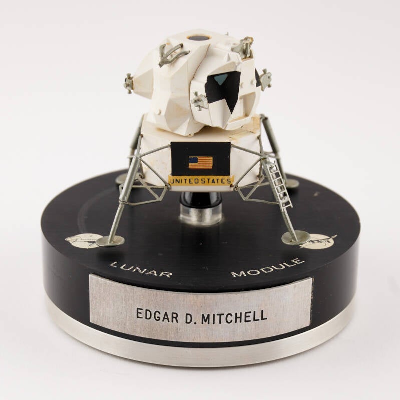 Vintage Grumman/NASA Lunar Excursion Module (LEM) desktop contractor's model by Lester Associates, Inc., presented to Apollo astronaut Edgar Mitchell