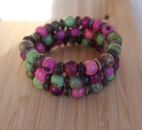 Bracelet multi rang rose et vert