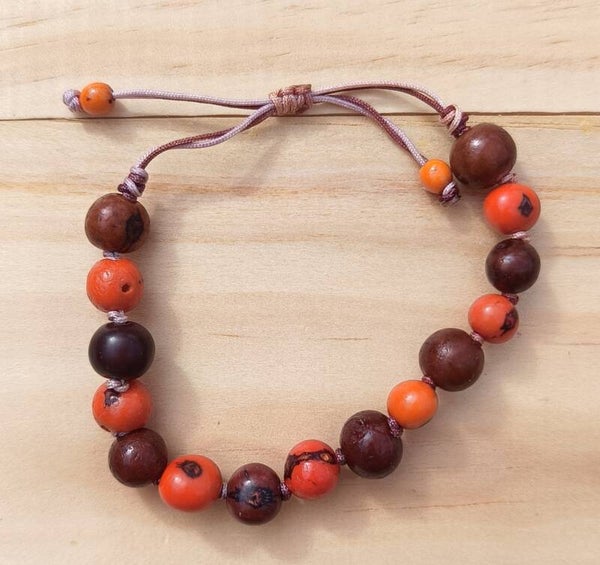 Bracelet graine acai orange et marron