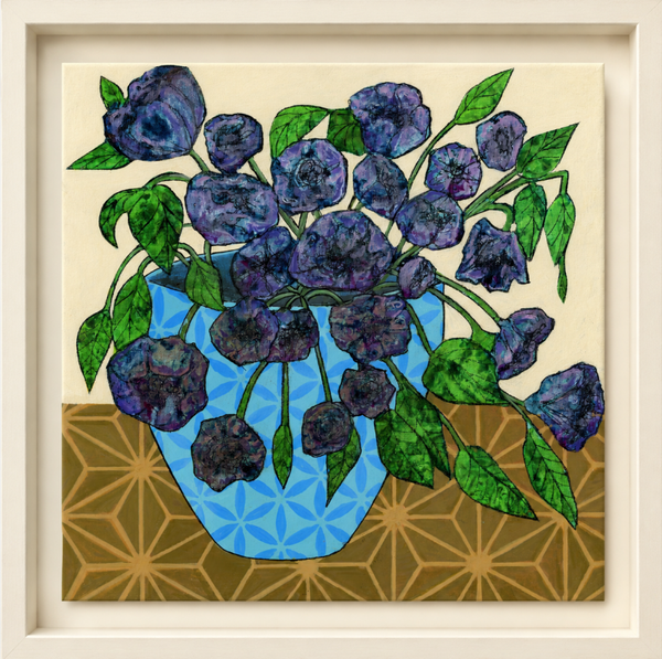 Blue Blossoms in a Patterned Vase