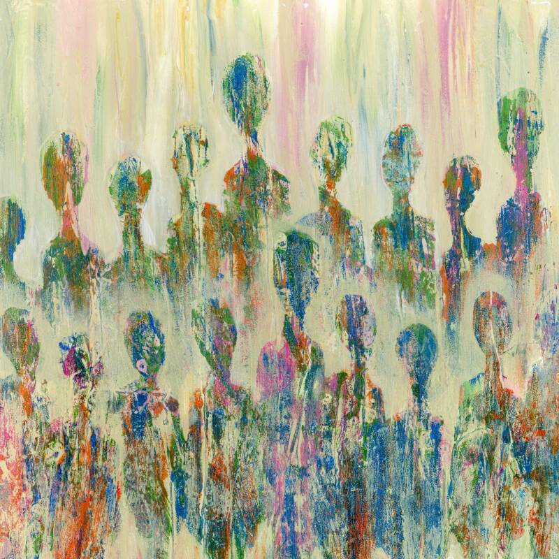 An abstract artwork of a host of people