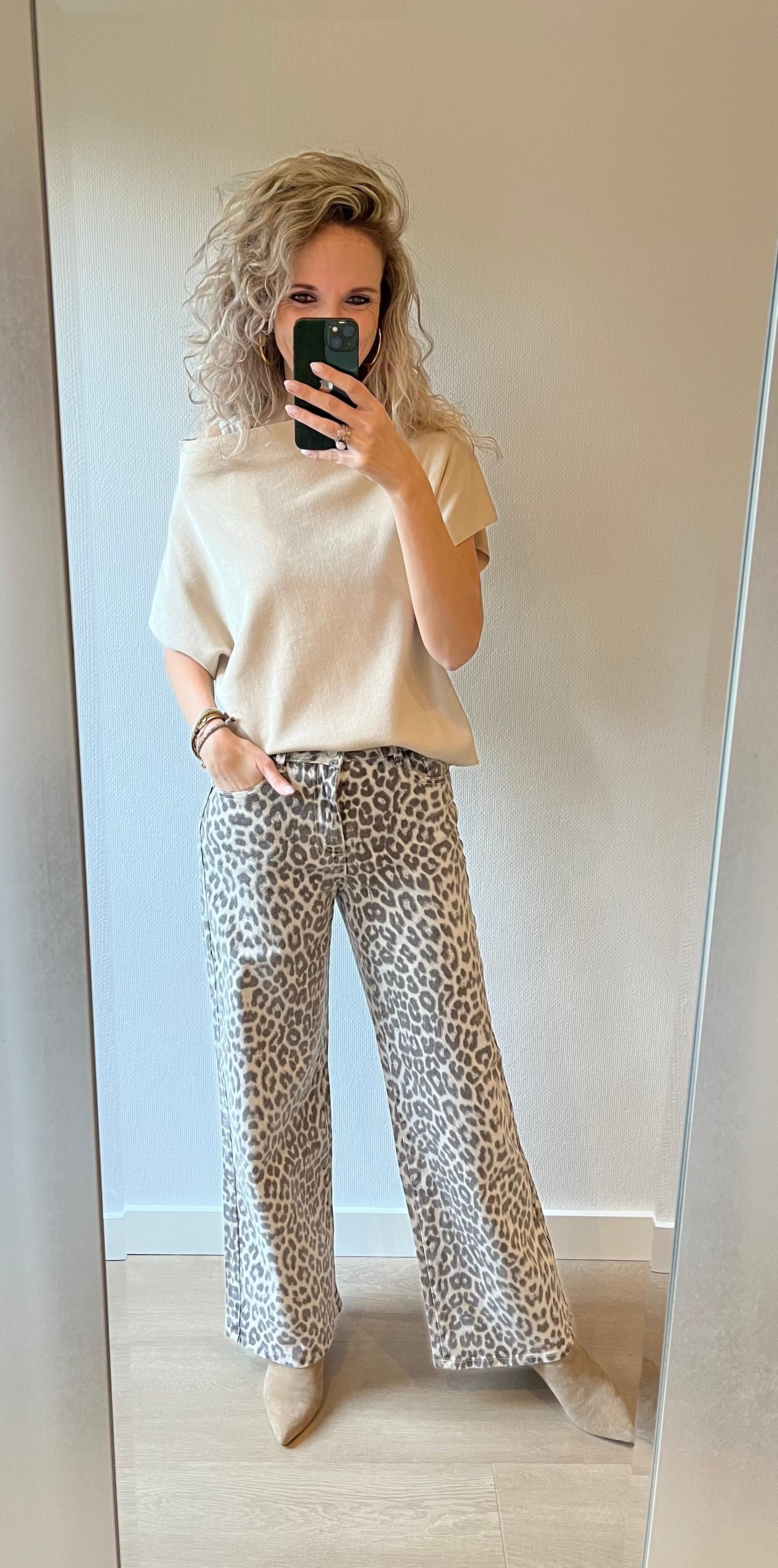 Leopard wide leg zand RD9152