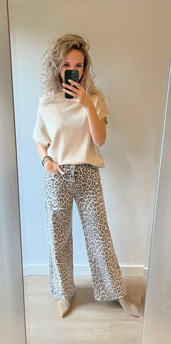 Leopard wide leg zand RD9152