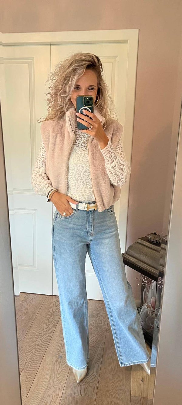 Bont bodywarmer Faux Fur zand kort