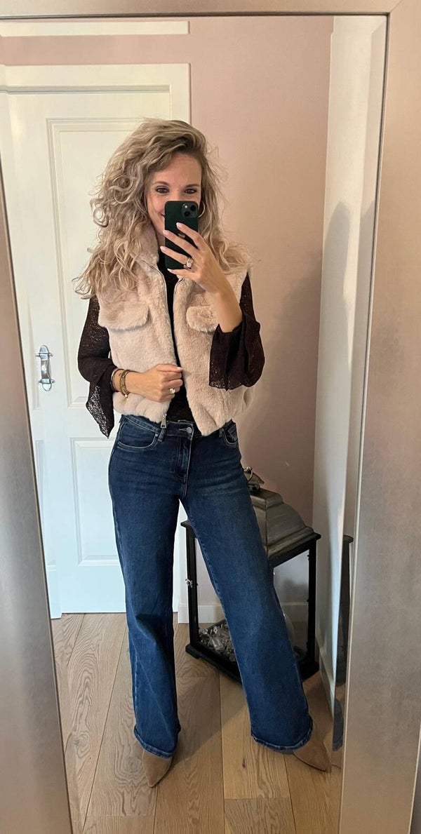 Bodywarmer Faux Fur kort beige