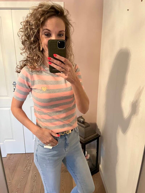 Roze/grijs streep top Madeleine