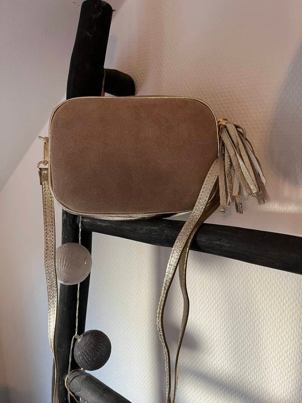 Tas suède/leer zand/goud
