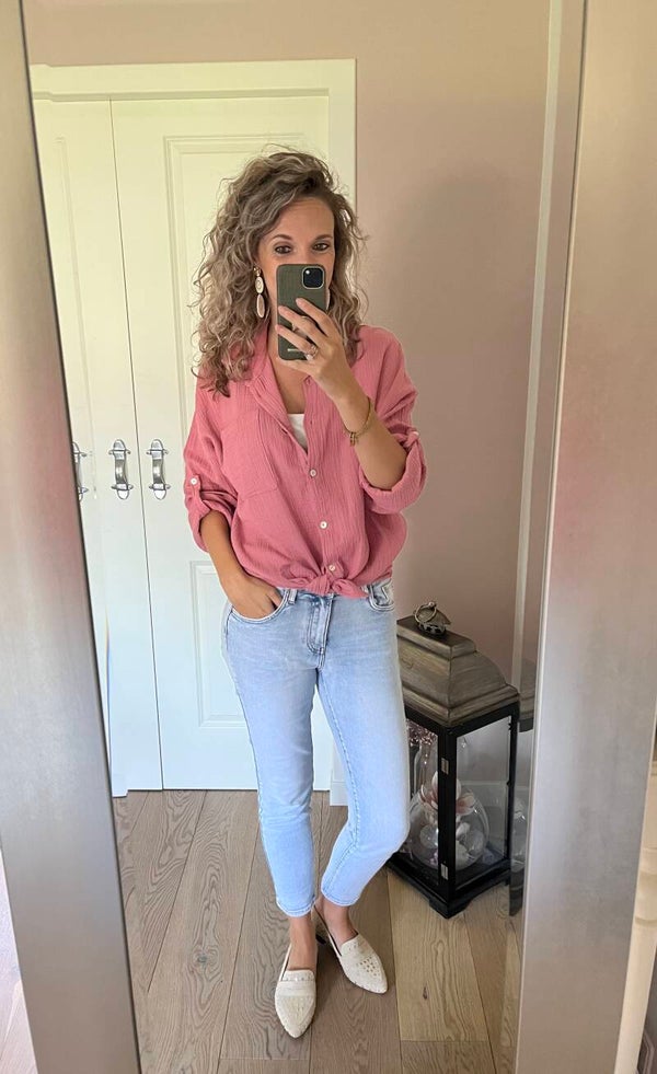 Wafel blouse oud roze